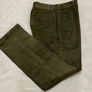 Men's Olive Suede Leather Green Pants Size 34